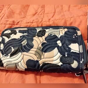 Lug RFID Navy and Cream Wristlet Wallet with Mixed Media Design